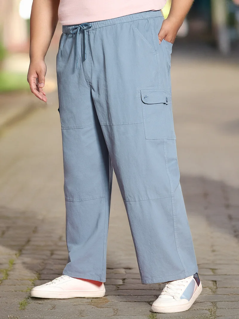 Urbano Plus Men's Steel Blue Loose Baggy Fit Cargo Jogger Chino Pant with 6 Pockets Stretchable